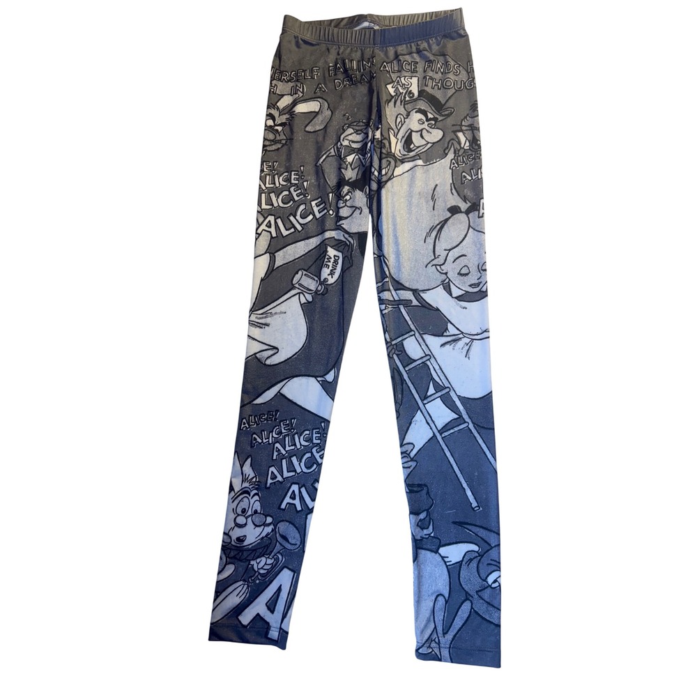Disney Alice in Wonderland Leggings Womens Small Comic Print Mad Hatter-2567